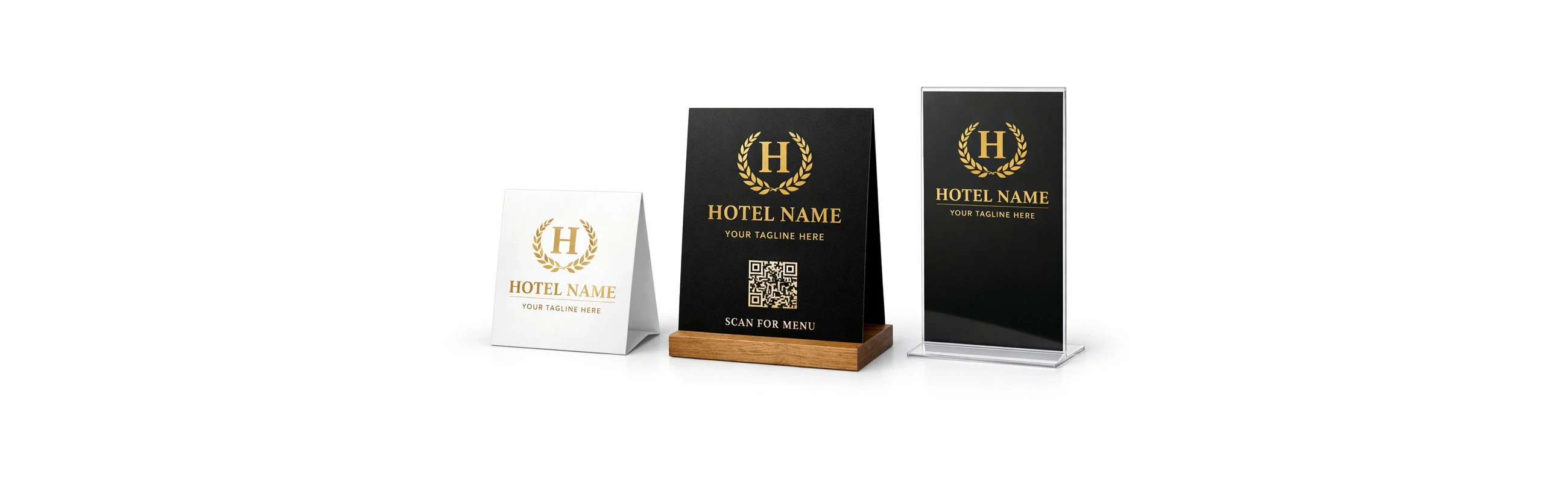 Table Tents – Custom Branding with Hotel Name & Logo